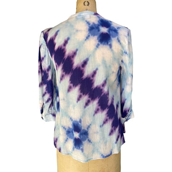 Jones New York Signature Petite Button Front Tie Dye Blouse PS - Picture 3 of 9